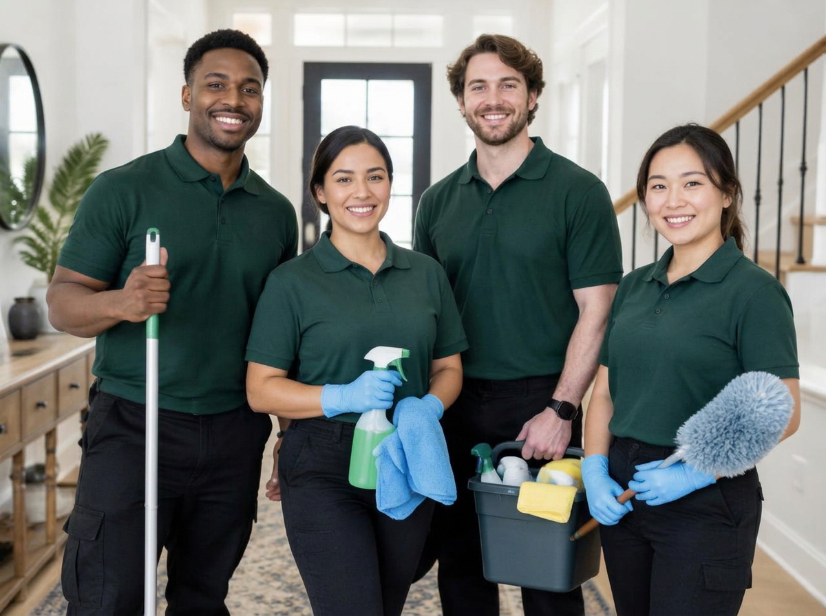 The G55 Cleaning team in green uniforms